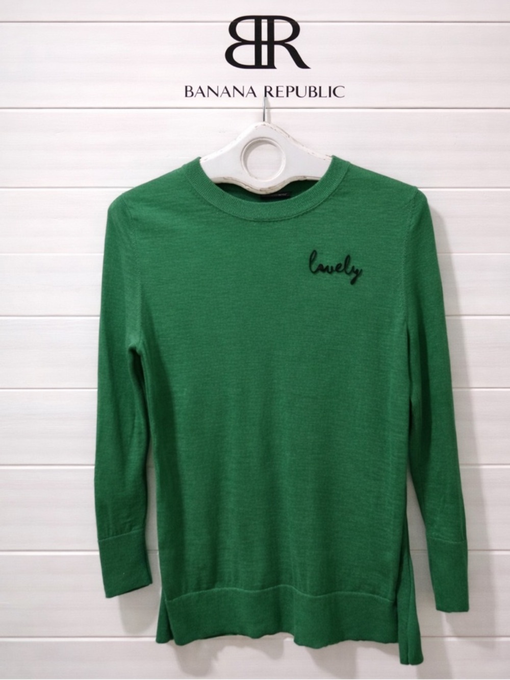 BANANA REPUBLIC green merino wool sweater XS Petite